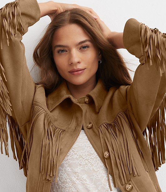 Fringe Faux Suede Shirt Jacket