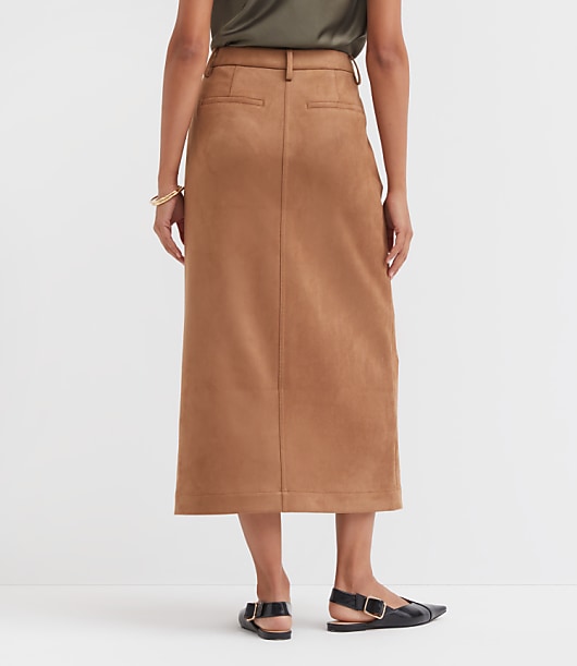 Faux Suede Midi Pocket Skirt