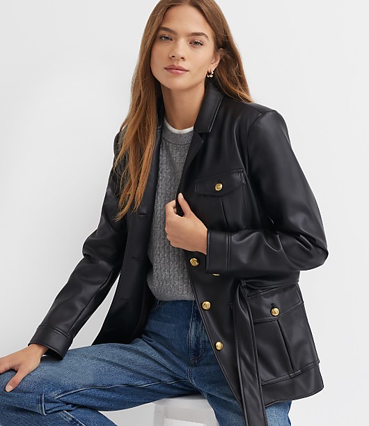 Faux Leather Belted Jacket