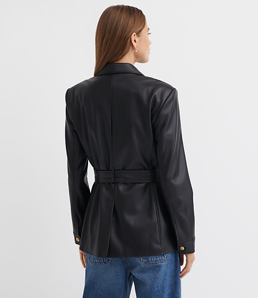Faux Leather Belted Jacket