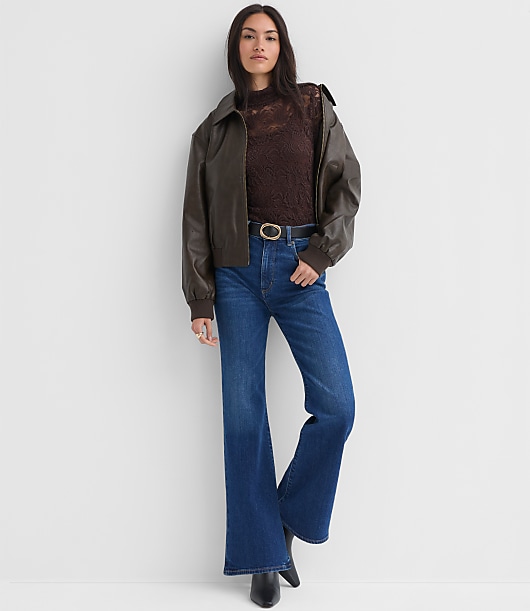Petite Lace Long Sleeve Turtleneck Top