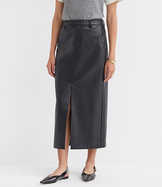 Faux Leather Midi Pocket Skirt