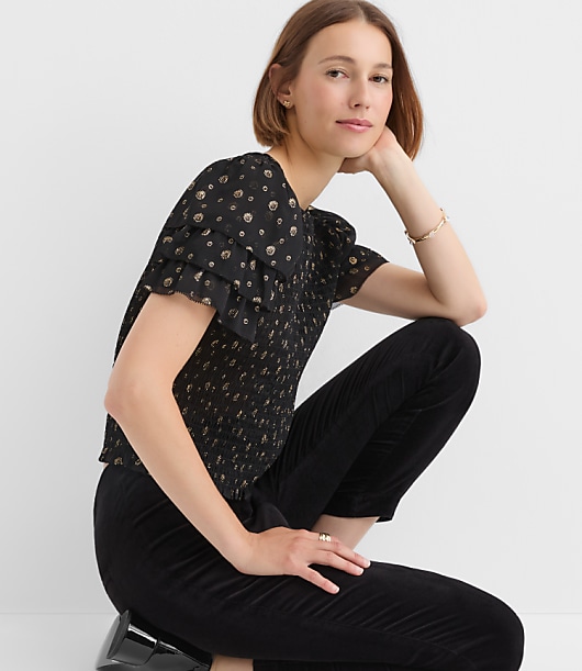 Shimmer Dot Smocked Ruffle Top