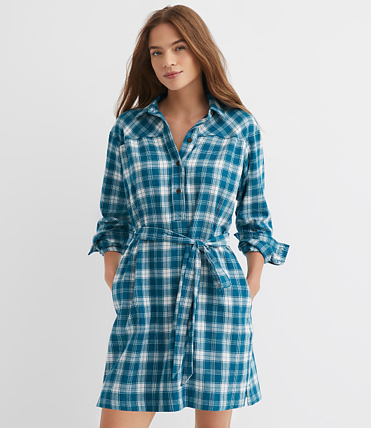 Plaid Belted Mini Pocket Shirtdress