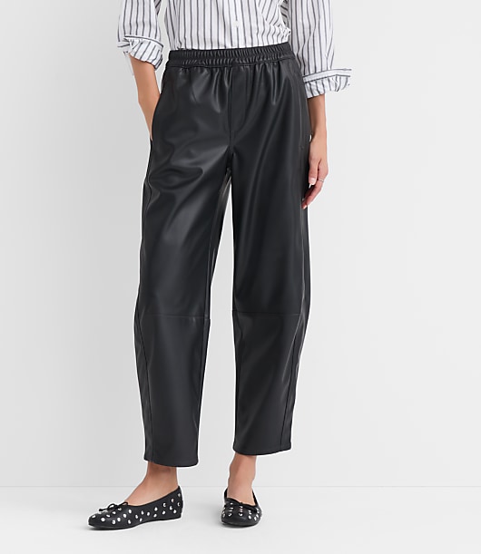 Tall Pull On Barrel Pants in Faux Leather