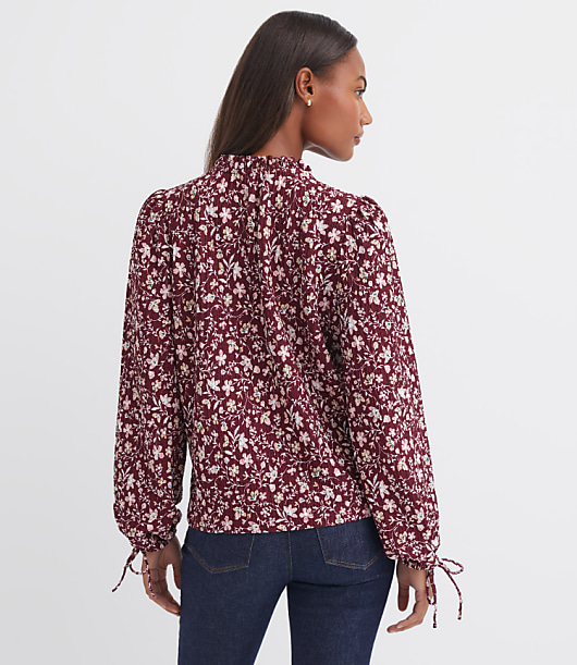 Floral Ruffle Tie Cuff Top