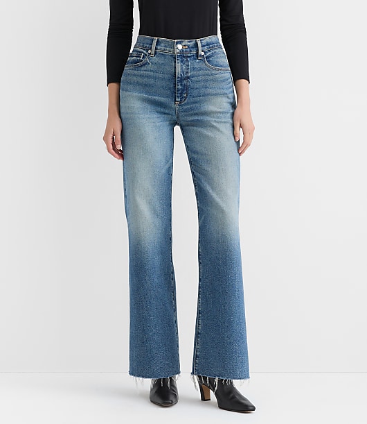 Frayed High Rise Wide Leg Jeans
