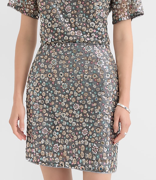 Floral Sequin Mini Skirt