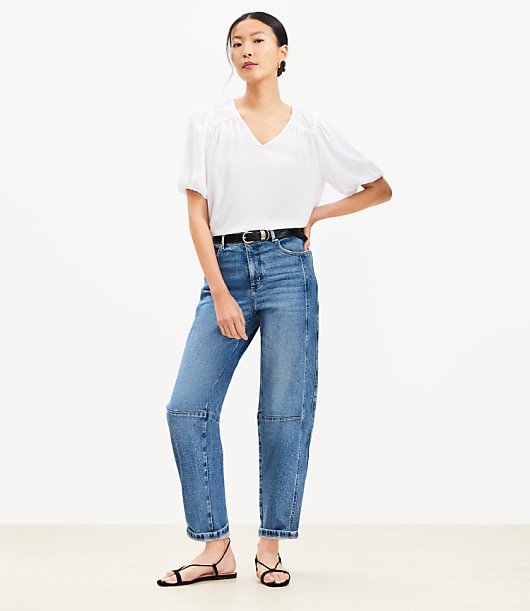 Bubble Sleeve Mixed Media Blouse
