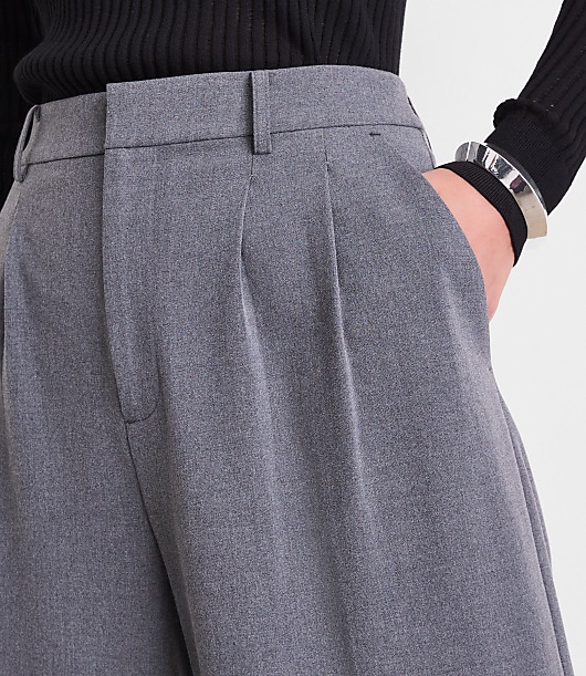 Curvy LOFT Versa Seasonless Stretch Double Pleat Wide Leg Pants in Heather