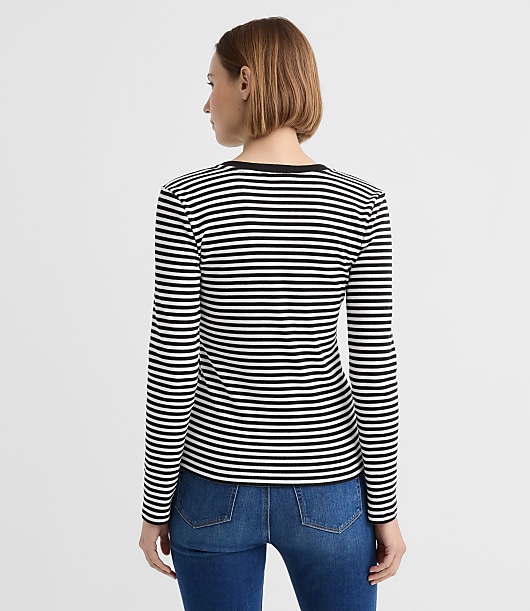 Stripe Metallic Button Henley Top