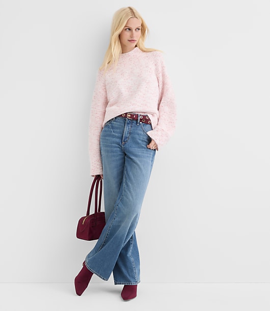 Flecked Ribtrim Turtleneck Sweater