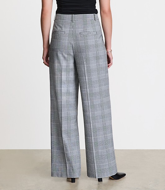 Tall LOFT Versa Seasonless Stretch Double Pleat Wide Leg Pants in Plaid