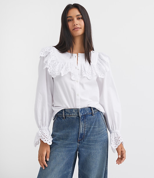 Petite Broderie Ruffle Blouse