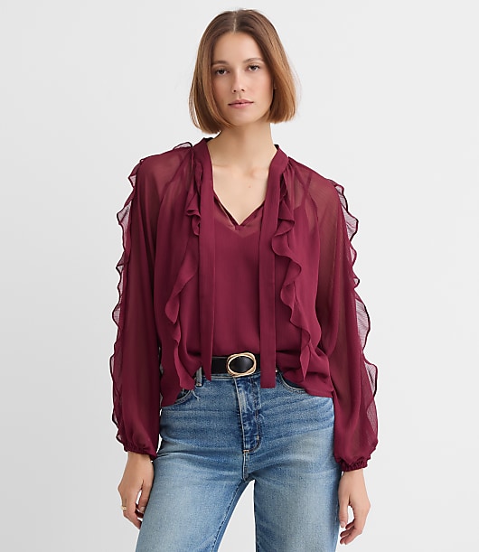 Ruffle Tie Neck Blouse