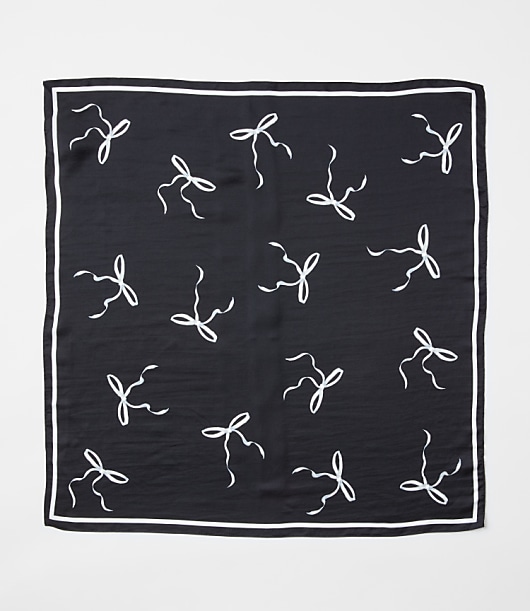 Bow Silk Square Scarf - Black