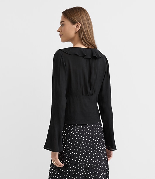 Jacquard Ruffle Tie Neck Blouse