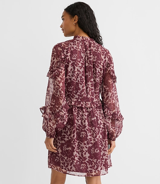 Petite Shimmer Ruffle Tie Neck Mini Dress