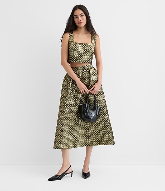 Metallic Jacquard Square Neck Top