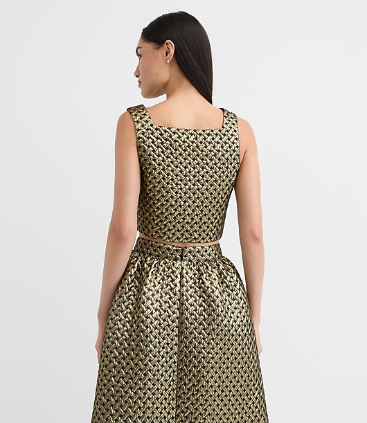 Metallic Jacquard Square Neck Top