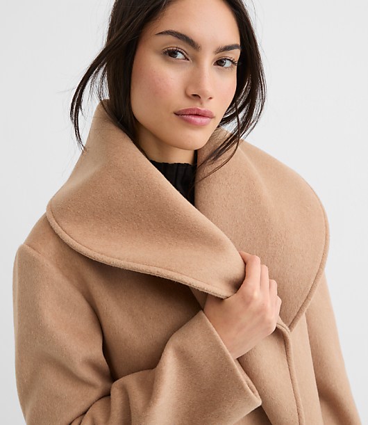 Shawl Collar Belted Coat - Desert Camel Heather