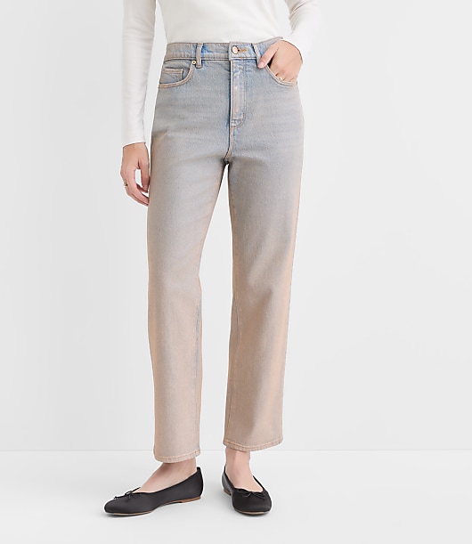 Coated High Rise Straight Jeans in Authentic Vintage Mid Wash