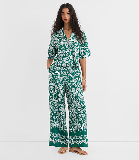 Fluid Pull On Wide Leg Pants in Floral Twill