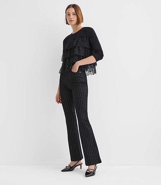 Petite Lace Ruffle Mixed Media Top