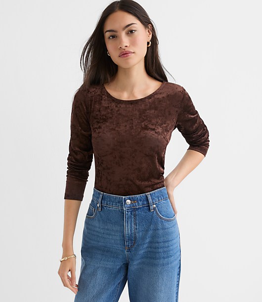 Loft Petite Mesh Velour Side Ruched Top