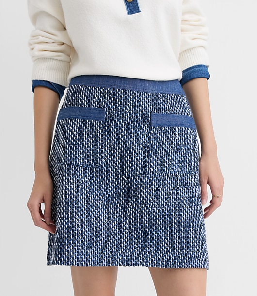 Denim Tweed Mini Skirt - Blue/White Combo
