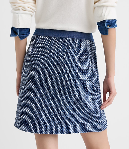 Denim Tweed Mini Skirt - Blue/White Combo