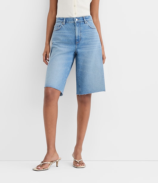Rivete High Rise Denim Bermuda Shorts in Vintage Mid Wash