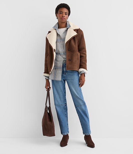 Petite Faux Suede Sherpa Jacket