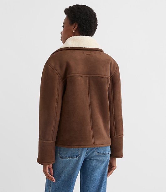 Petite Faux Suede Sherpa Jacket