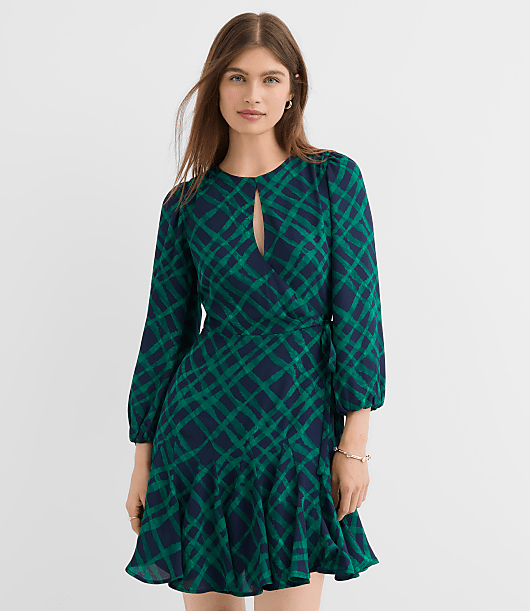 Petite Plaid Keyhole Godet Flare Dress