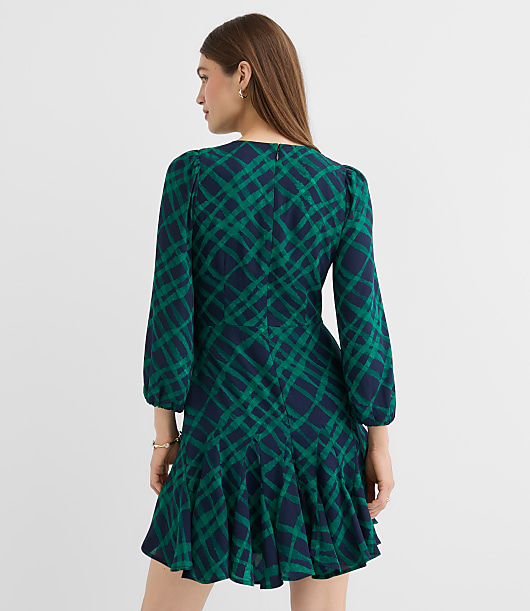 Petite Plaid Keyhole Godet Flare Dress