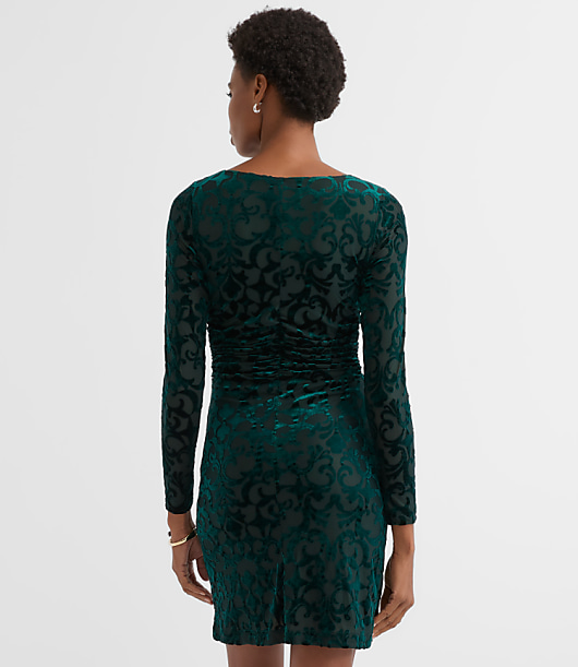 Petite Mosaic Velvet Ruched Mini Dress
