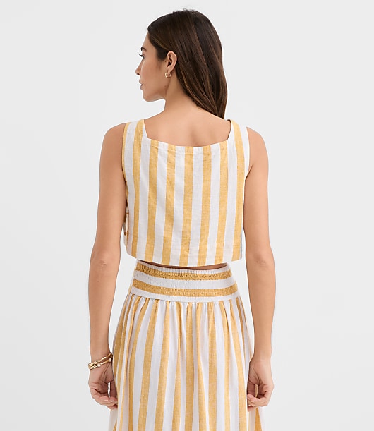LOFT Beach Striped Side Tie Linen Cotton Crop Top