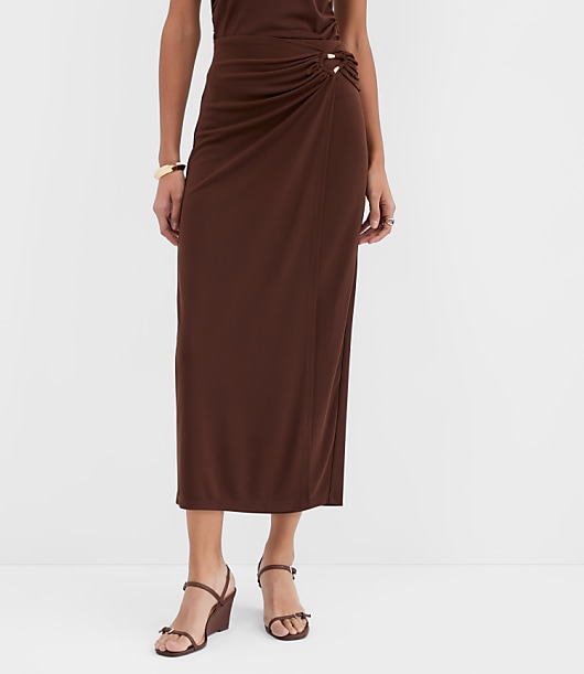 Metallic Ring Wrap Midi Skirt