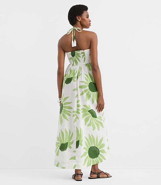 LOFT Beach Floral Linen Cotton Halter Maxi Pocket Dress