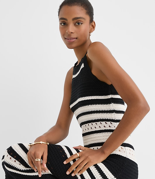 LOFT Beach Striped Crochet Halter Maxi Dress