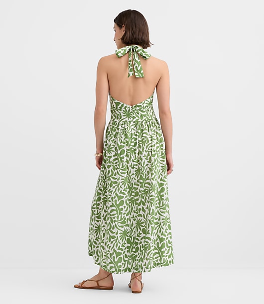 LOFT Beach Palm Linen Cotton Halter Maxi Dress