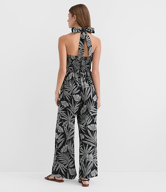 LOFT Beach Palm Ring Halter Linen Cotton Jumpsuit