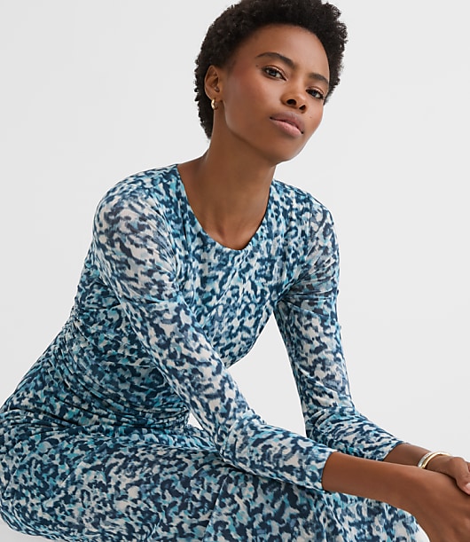 Tall Geo Mesh Ruched Midi Dress