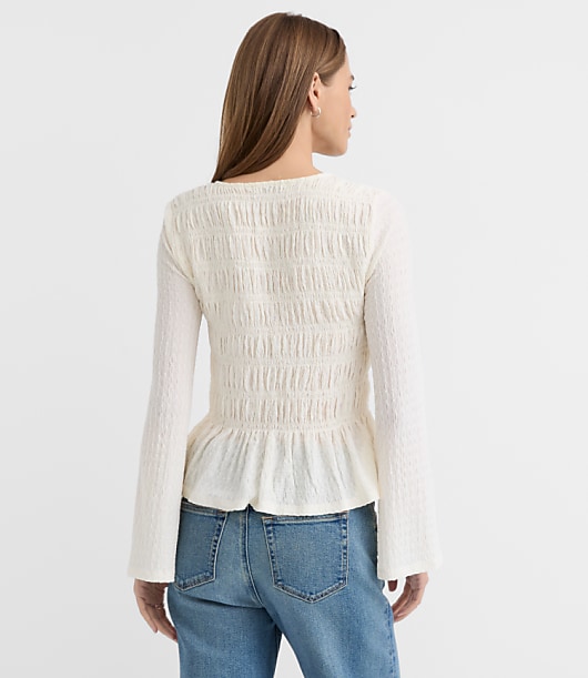 Tie Smocked Flare Sleeve Top
