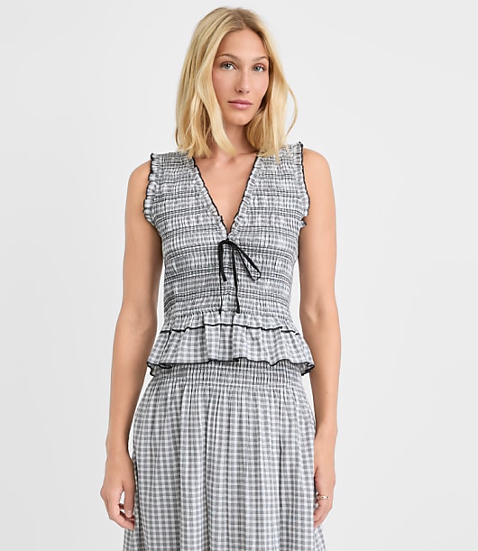 Plaid Smocked Ruffle Peplum Top