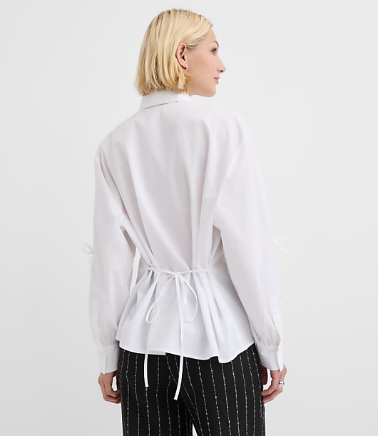 Petite Poplin Tie Sleeve Tunic Shirt