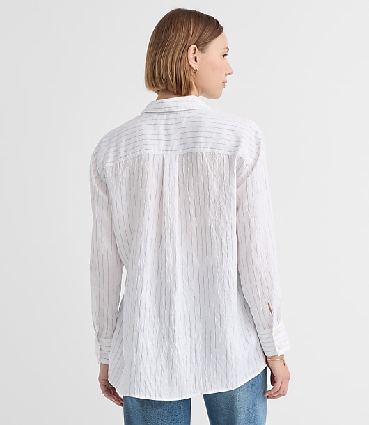 Striped Asymmetrical Side Tie Tunic Shirt