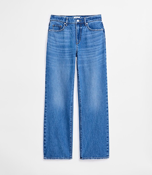 Rivete Petite Mid Rise Relaxed Straight Jeans in Vintage Mid Wash