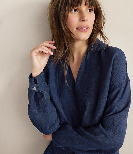 Haven Well Within Linen Collared Long Sleeve Top